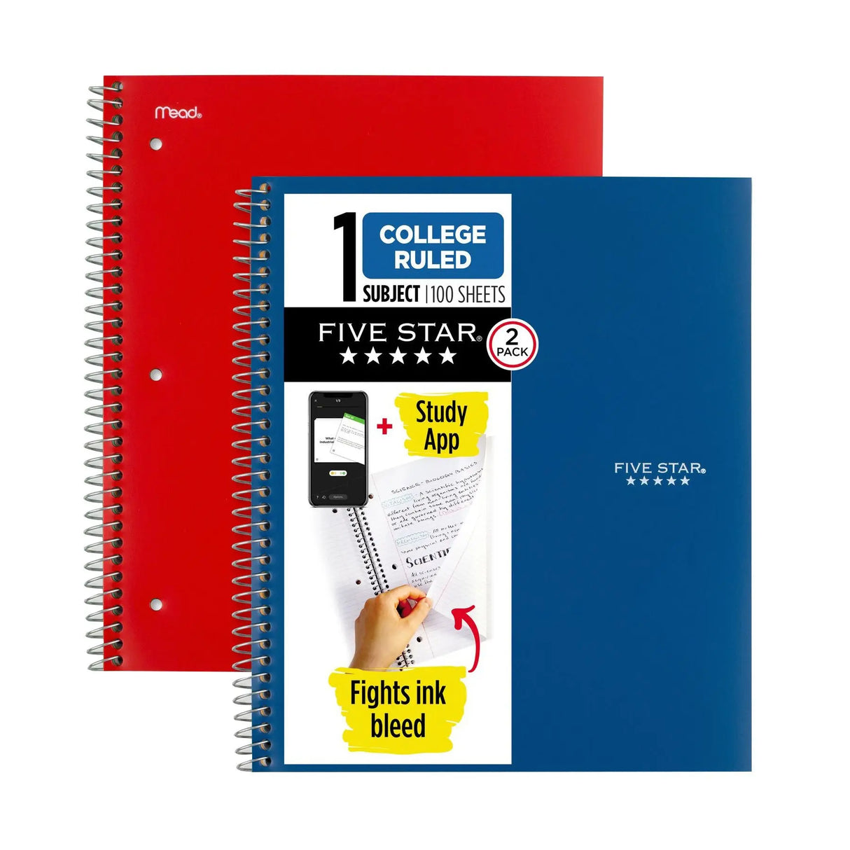 Five Star Wirebound Notebooks (2-Pack, College Ruled) | Durable Covers with Study App Five Star