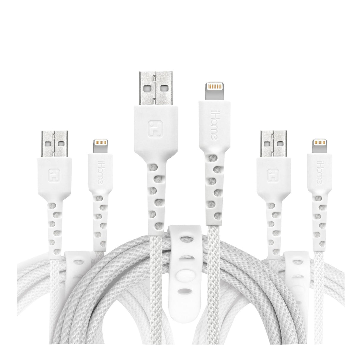 iHome Lightning to USB-A Nylon Braided Charging Cable 3-pack