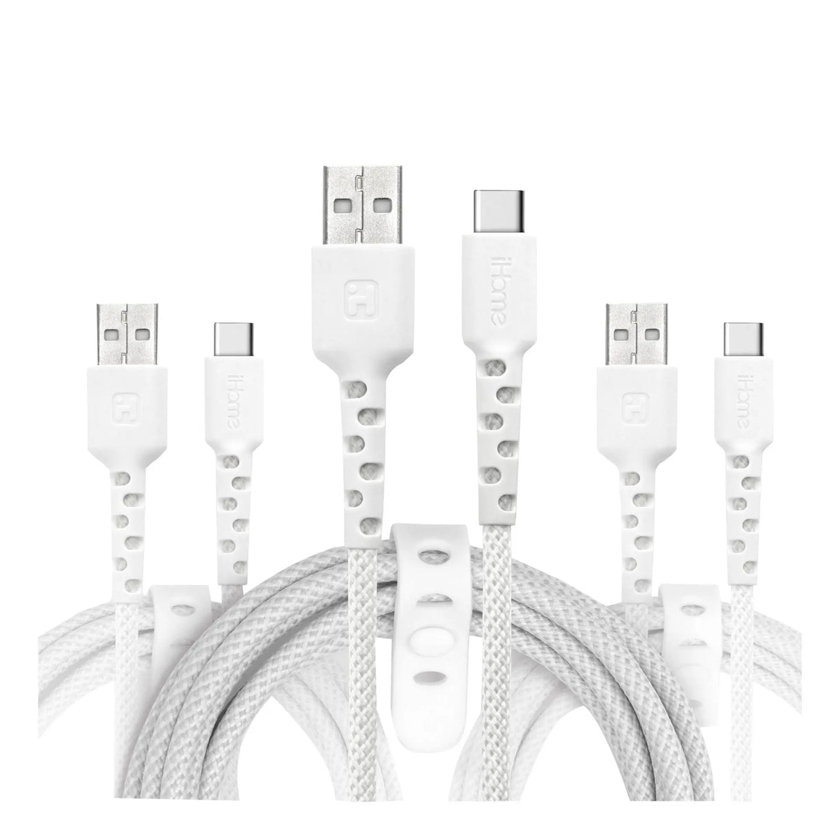 iHome USB-C to USB-A Cables (3-Pack) | Nylon Braided Durability iHome