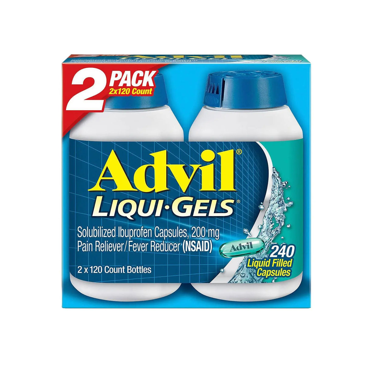 Advil Liqui-Gels (2-Pack, 120 ct Each) | Rapid Pain Relief Softgels Advil