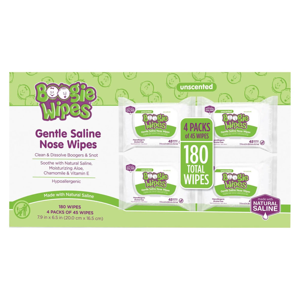 Boogie Wipes Gentle Nose Wipes (4-Pack, 180 ct.) | Soft, Painless Nose Cleaning Boogie