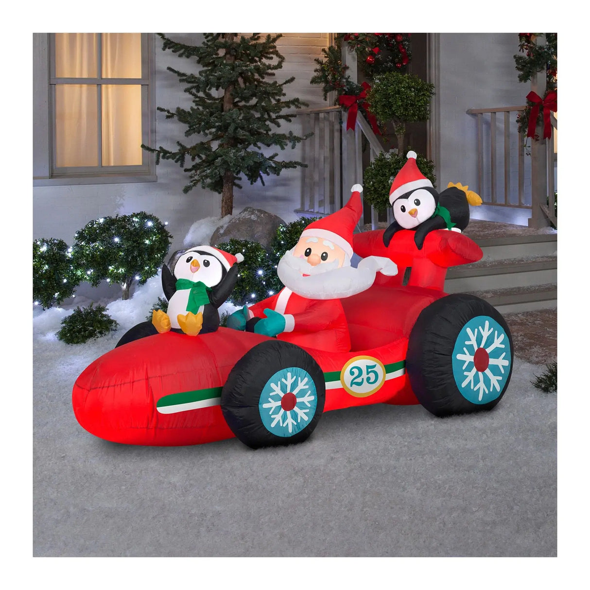 Gemmy Inflatable Santa Racecar with Penguins | Festive Lawn Display Gemmy