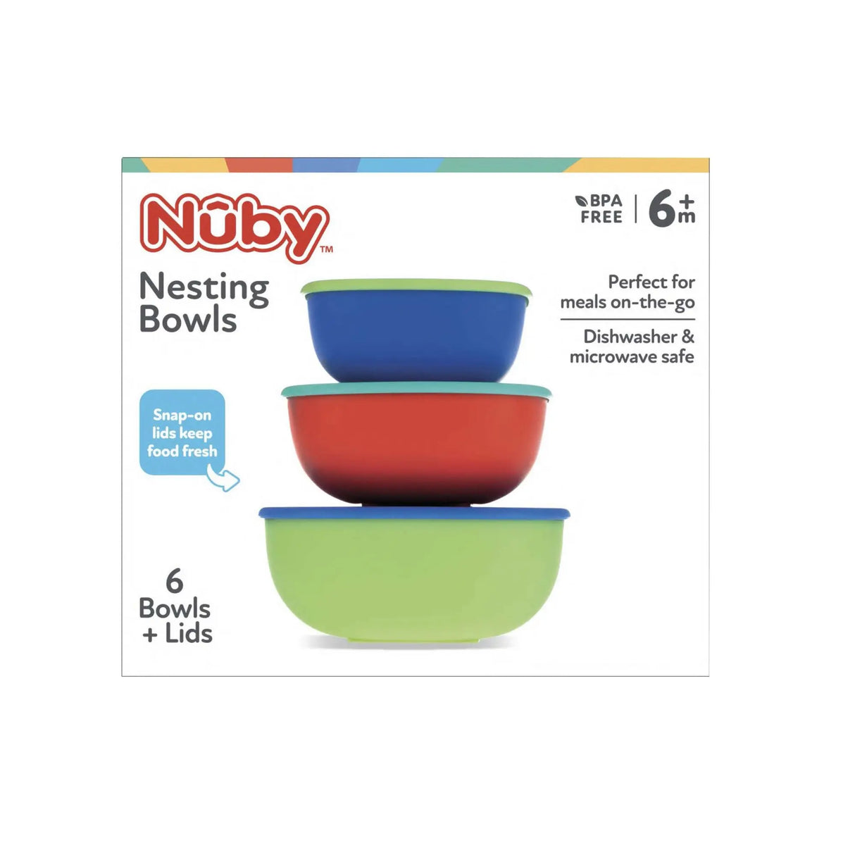 Nuby Nesting Bowls with Covers (6 pk.) | Airtight, Space-Saving Storage Nuby