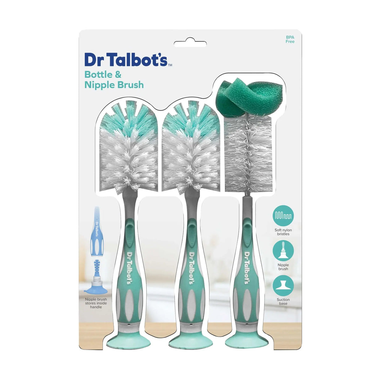 Dr Talbots Bottle & Nipple Brush Set (3-Pack) | Hygienic Baby Feeding Care Nuby