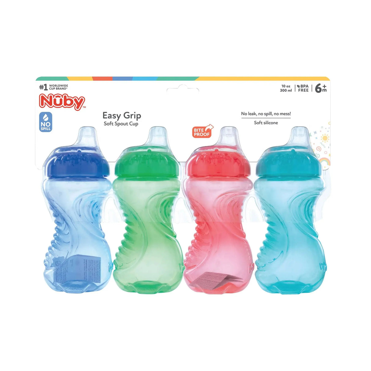Nuby Toddler Sippy Cups (4 pk.) | Leak-Proof, Easy-Grip Design Nuby
