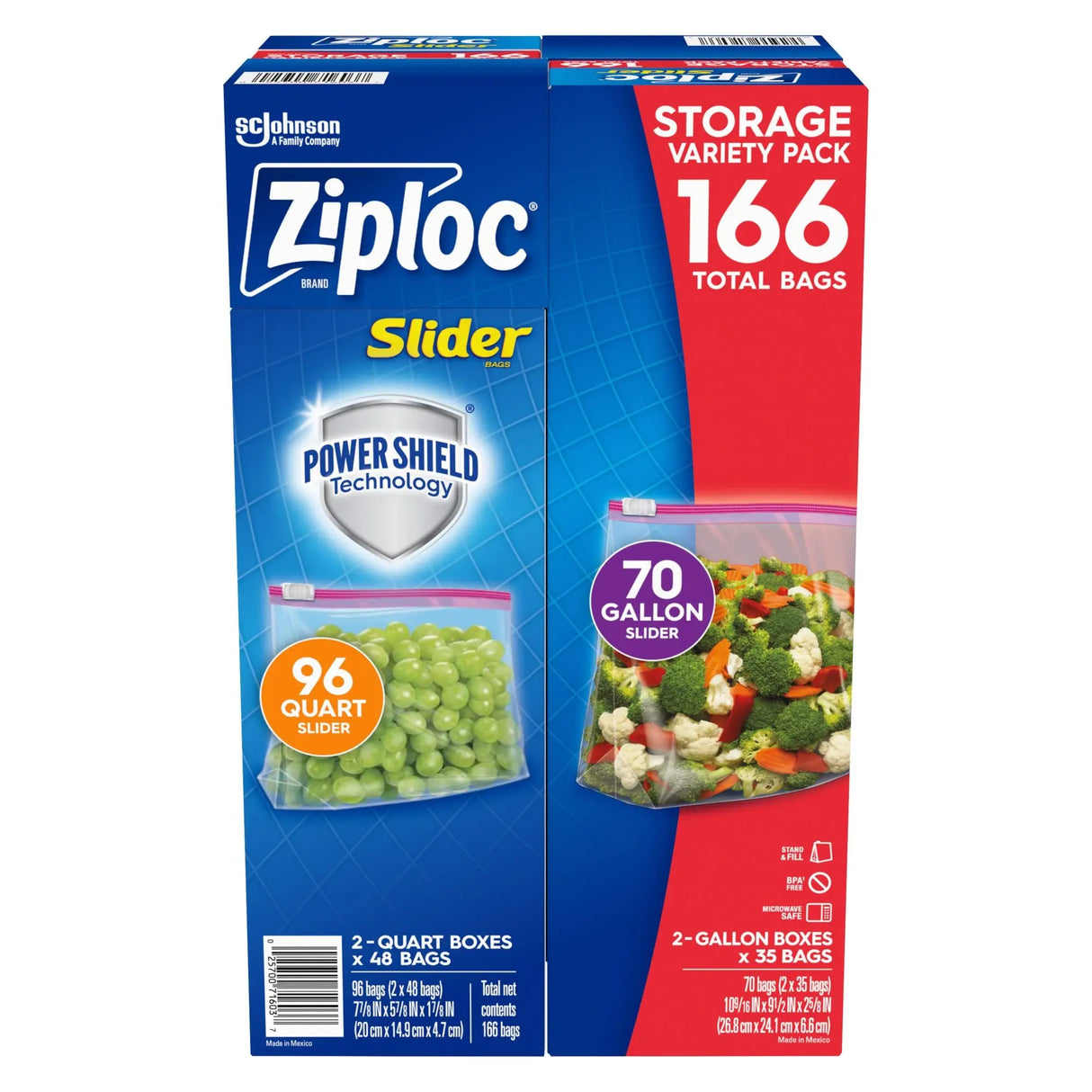 Ziploc Slider Bags Variety Pack (166-Pack) | Leakproof Food Storage Ziploc