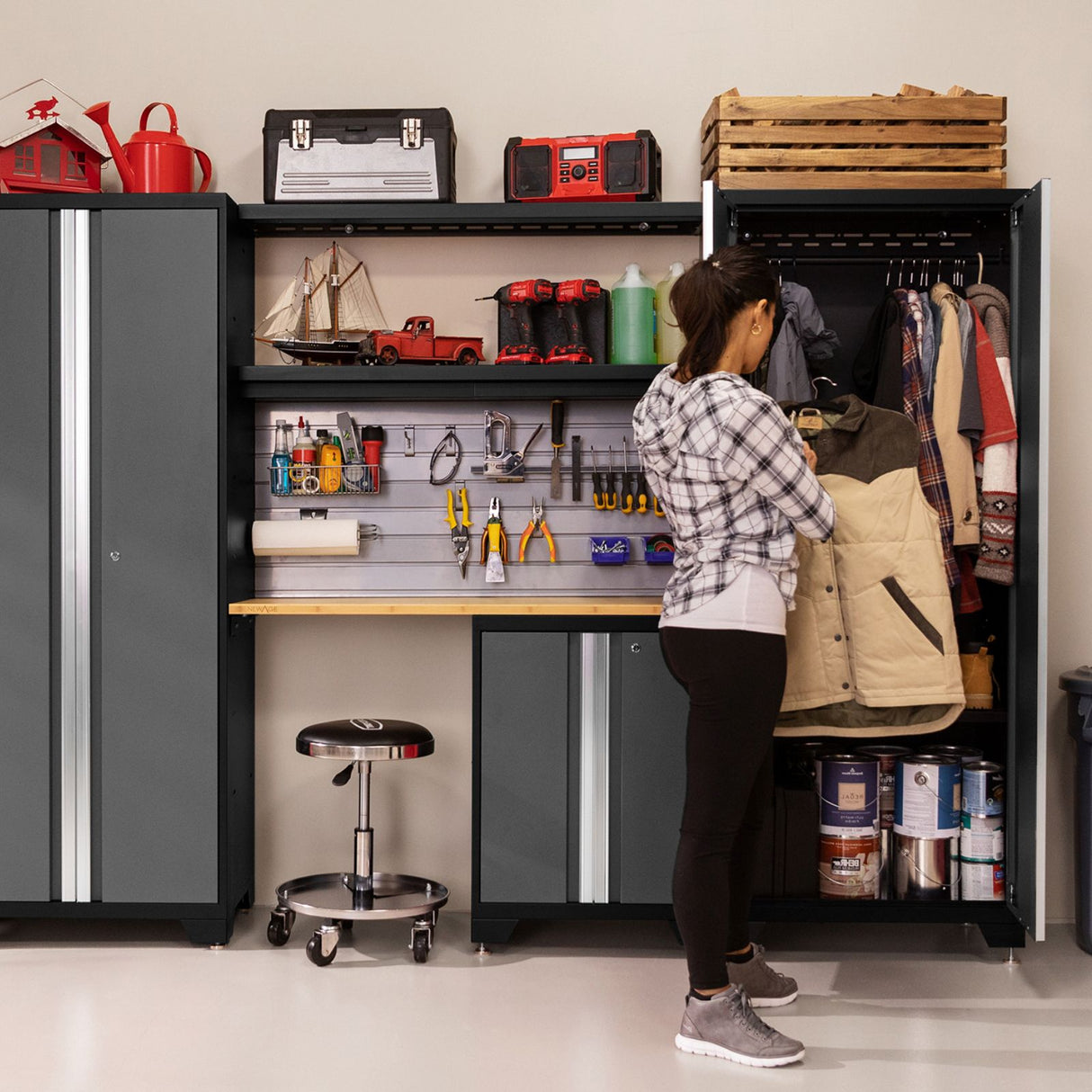 NewAge Bold Series 7-Pc Garage Cabinet Set with Bamboo Worktop