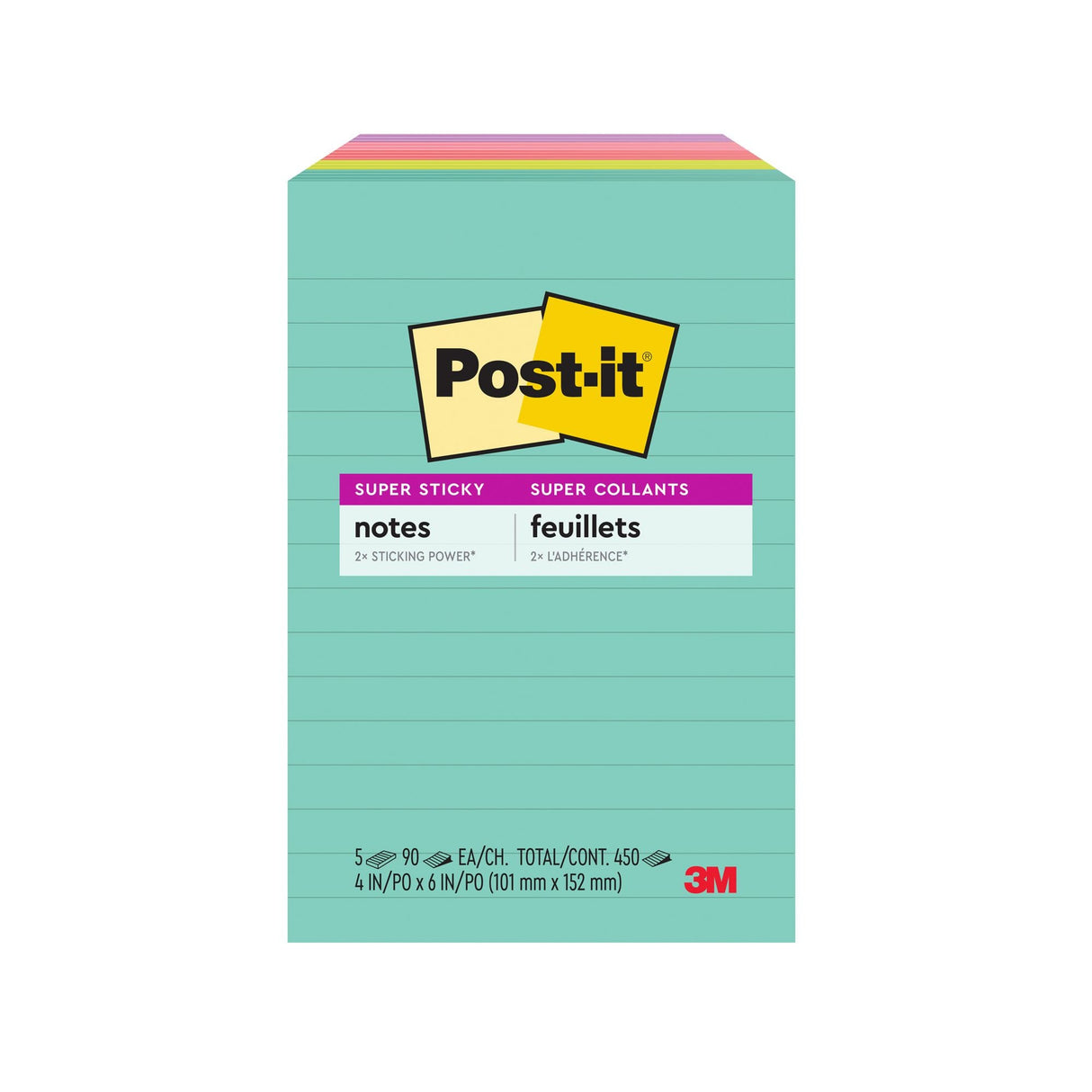 Post-it Super Sticky Notes (4"x6", Supernova Neons, Lined) | Vibrant Reminders That Stick Post-it