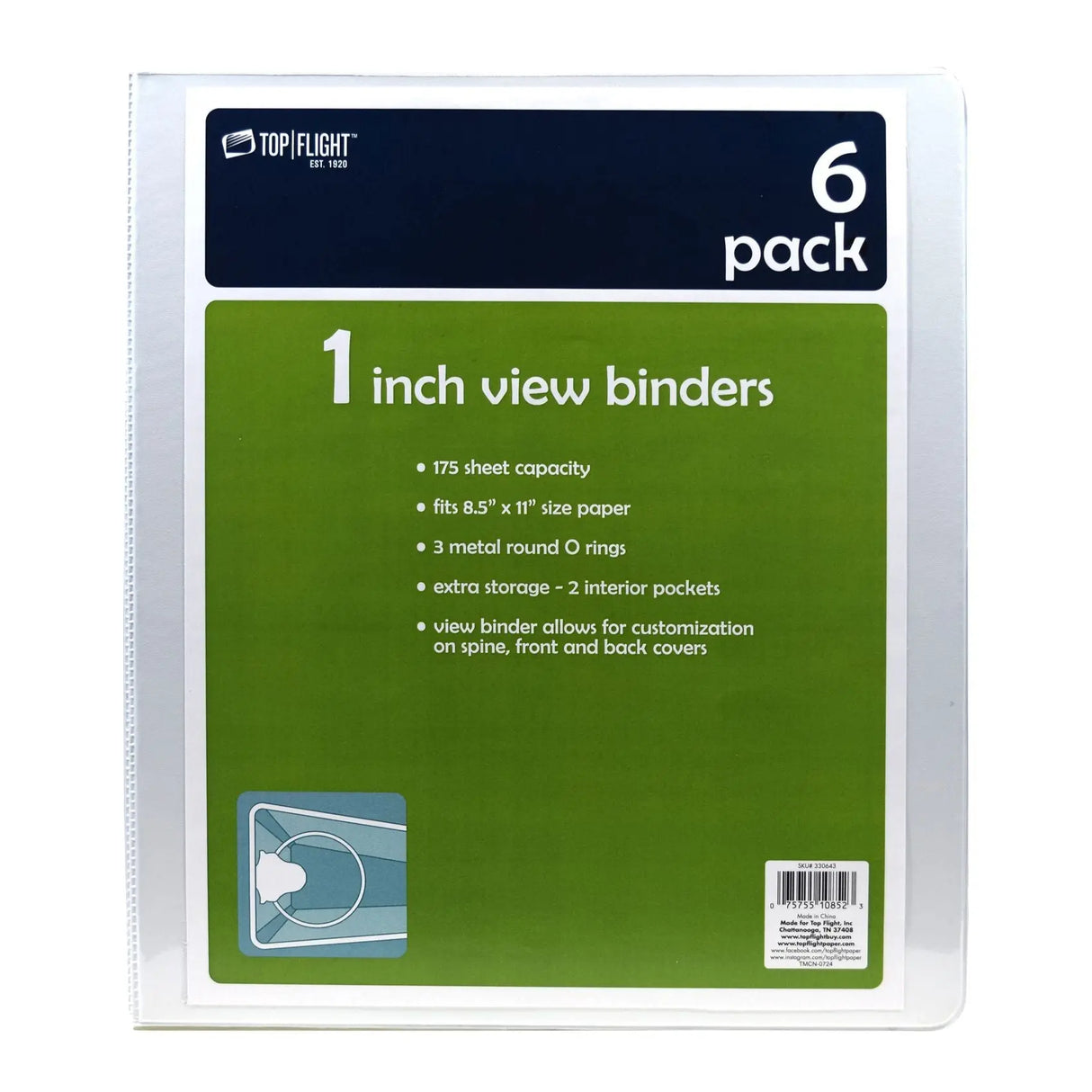 Top Flight 1" View Binders (6-Pack) | Durable Organization for Documents Top Flight