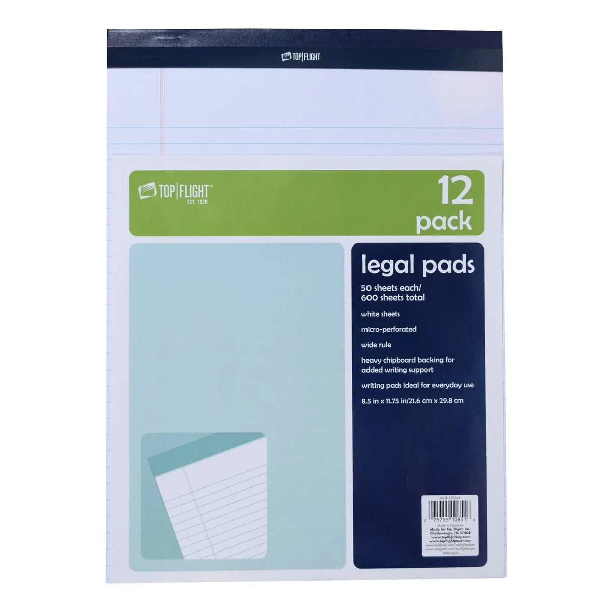 Top Flight Perforated Lined Pads (12 ct., Letter Size) | Easy Tear-Off Notes for Everyday Use Top Flight