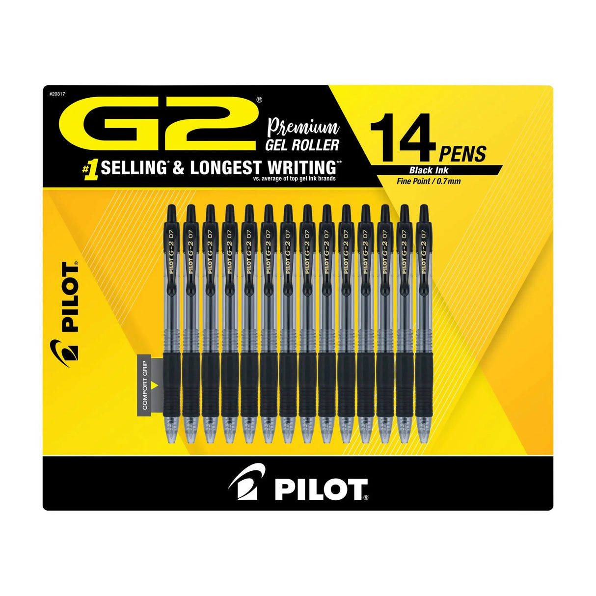 Pilot G2 Gel Pens (14-Pack, Black) | Smooth, Long-Lasting Ink with Comfort Grip Pilot
