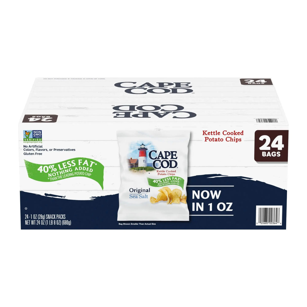 Cape Cod Reduced Fat Potato Chips (24-Pack, 1 oz Each) | Lightly Salted, Crunchy Snack Cape Cod