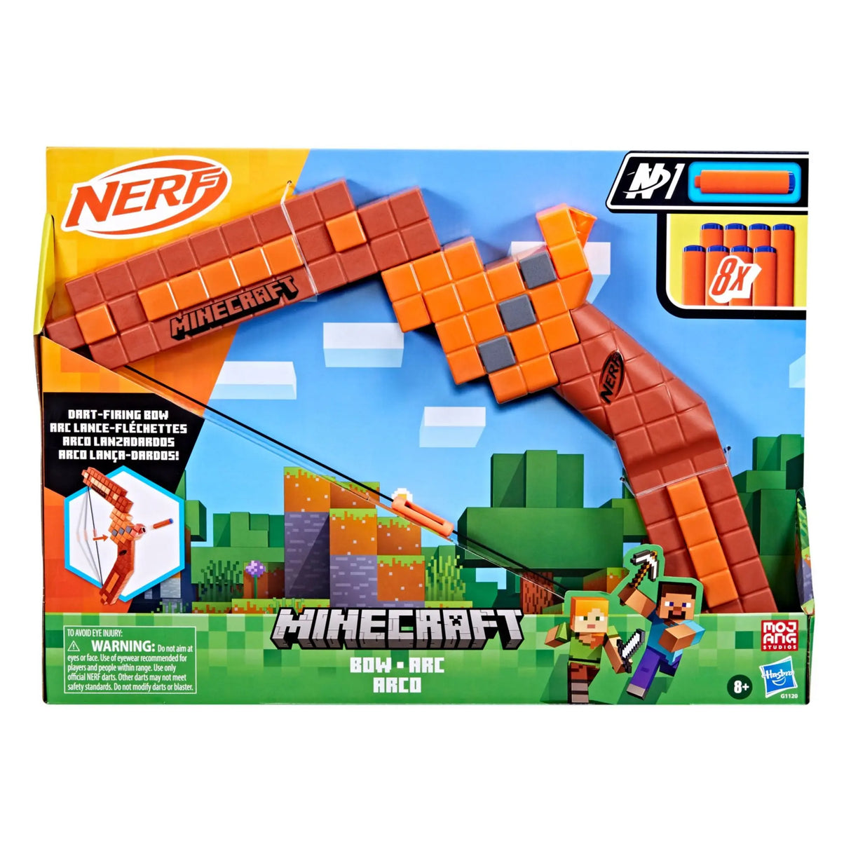 Nerf Minecraft Bow Dart Blaster (Includes 8 N1 Darts) | Fun Crossover Foam Action for Kids NERF