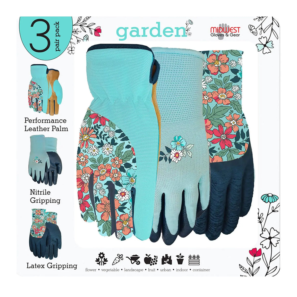 Midwest Ladies Garden Gloves (3-Pack) | Premium Assorted Protection Midwest Glove