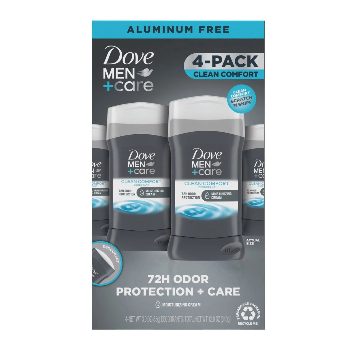 Dove Men+Care Clean Comfort Deodorant (4-Pack, 3 oz Each) | Aluminum-Free Freshness Dove