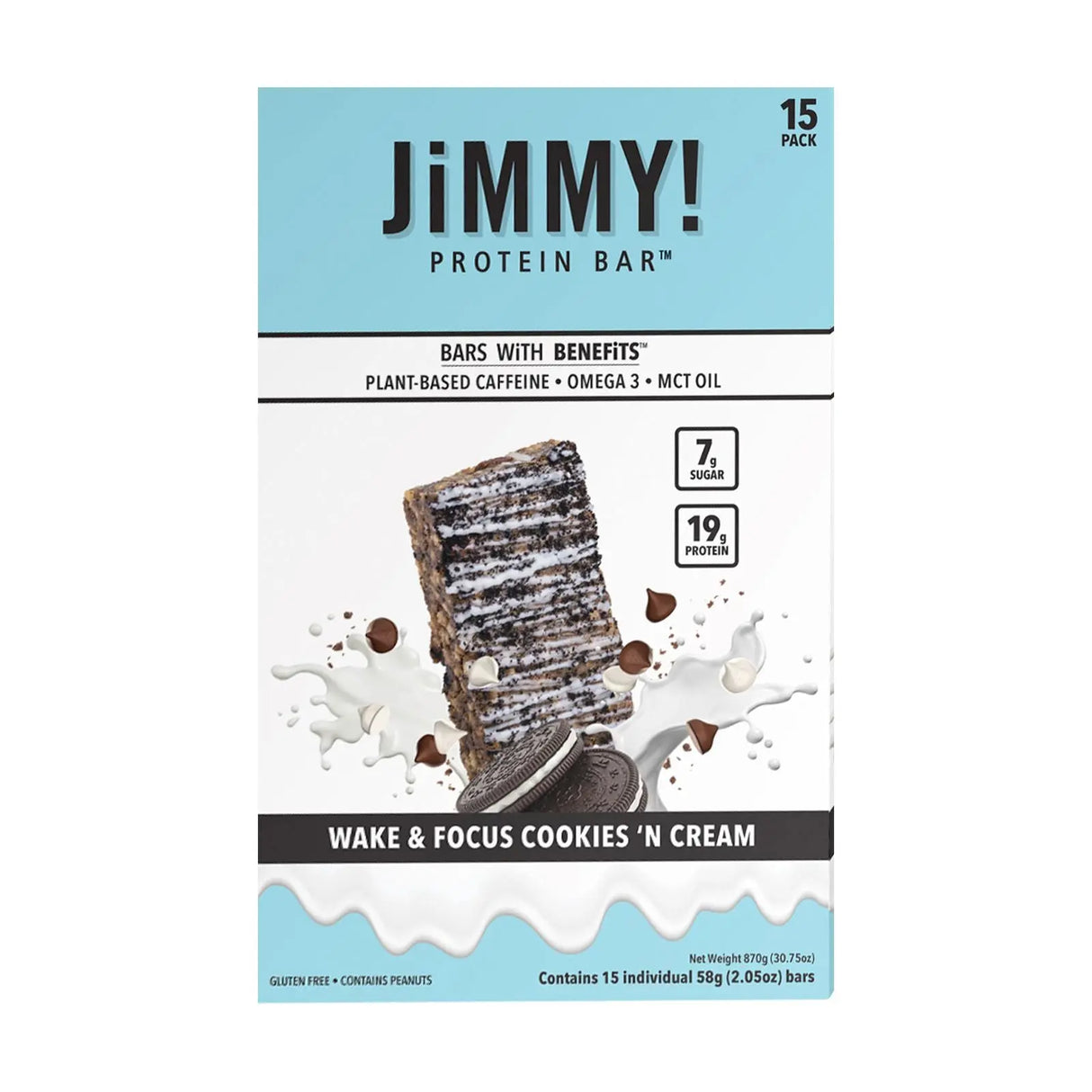 JiMMY! Cookies & Cream Protein Bars (15-Pack) | 19g Protein Plus Caffeine for Energy & Focus JiMMYBAR!
