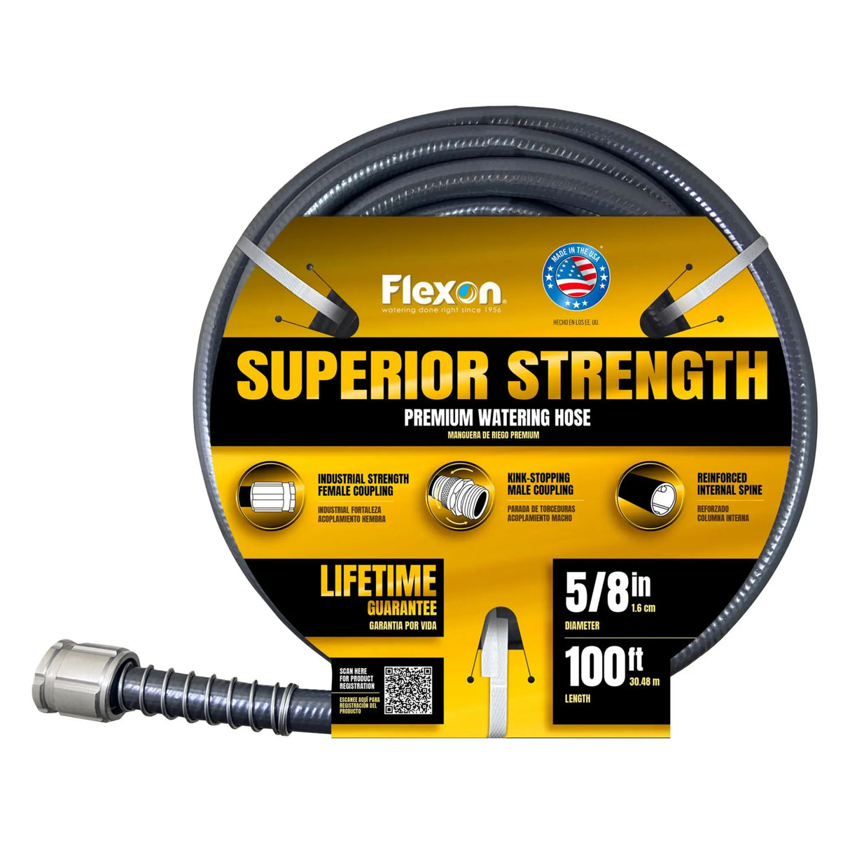 Flexon Premium Watering Hose (5/8" x 100') | Superior Strength & Kink Resistance Flexon