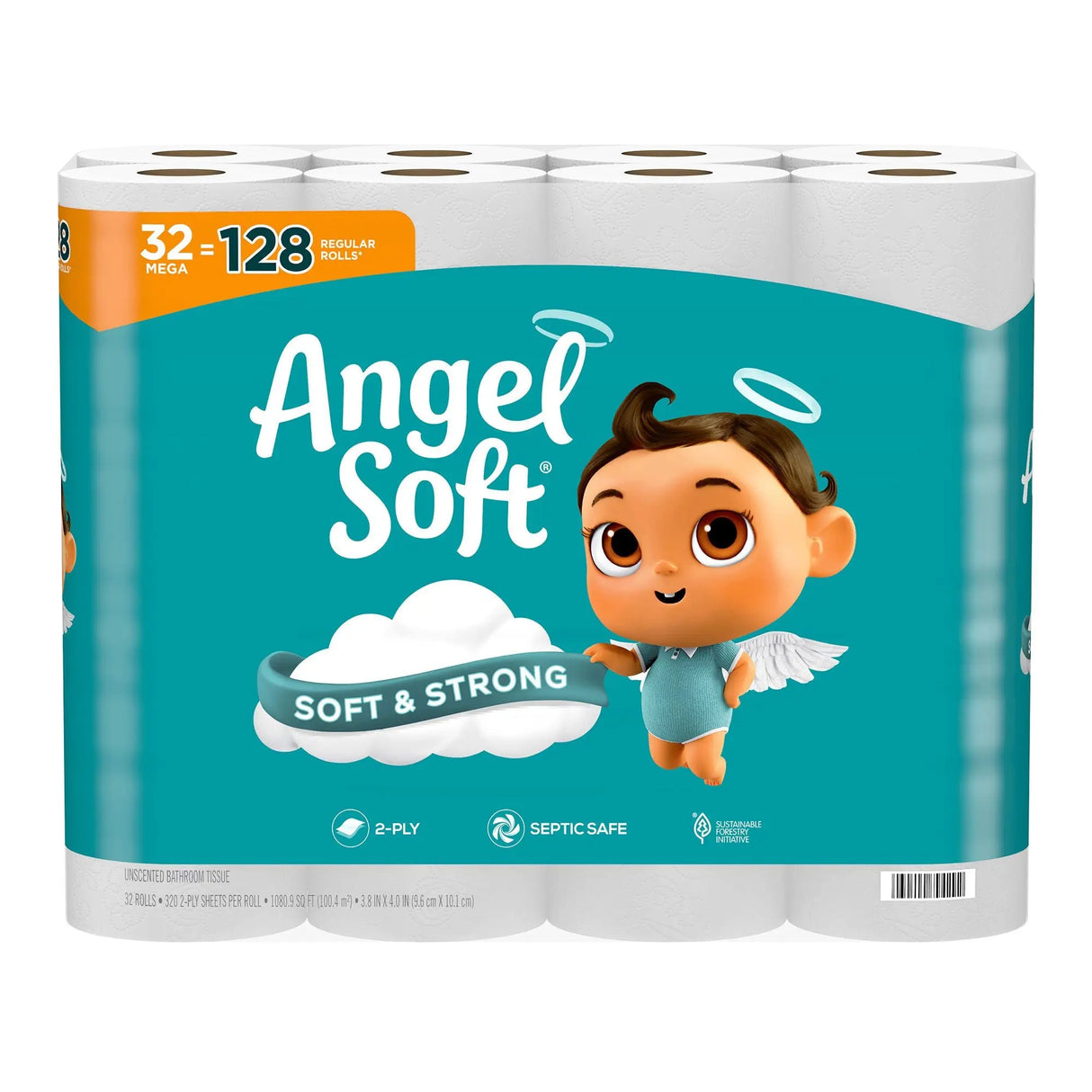 Angel Soft Mega Roll Toilet Paper (32-Pack, 320 Sheets/Roll) | Ultra-Durable 2-Ply Comfort Angel Soft
