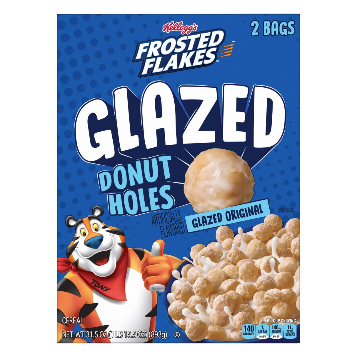 Kellogg's Frosted Flakes Donut Holes Cereal (31.5 oz) | Sweet & Crunchy Family Favorite Frosted Flakes
