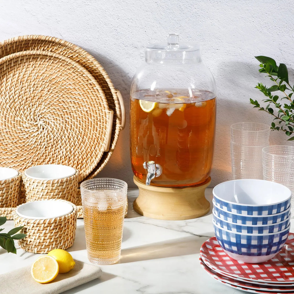 Sur La Table Glass Beverage Dispenser (8L) | Stylish Serving Station with Wood Base Sur La Table