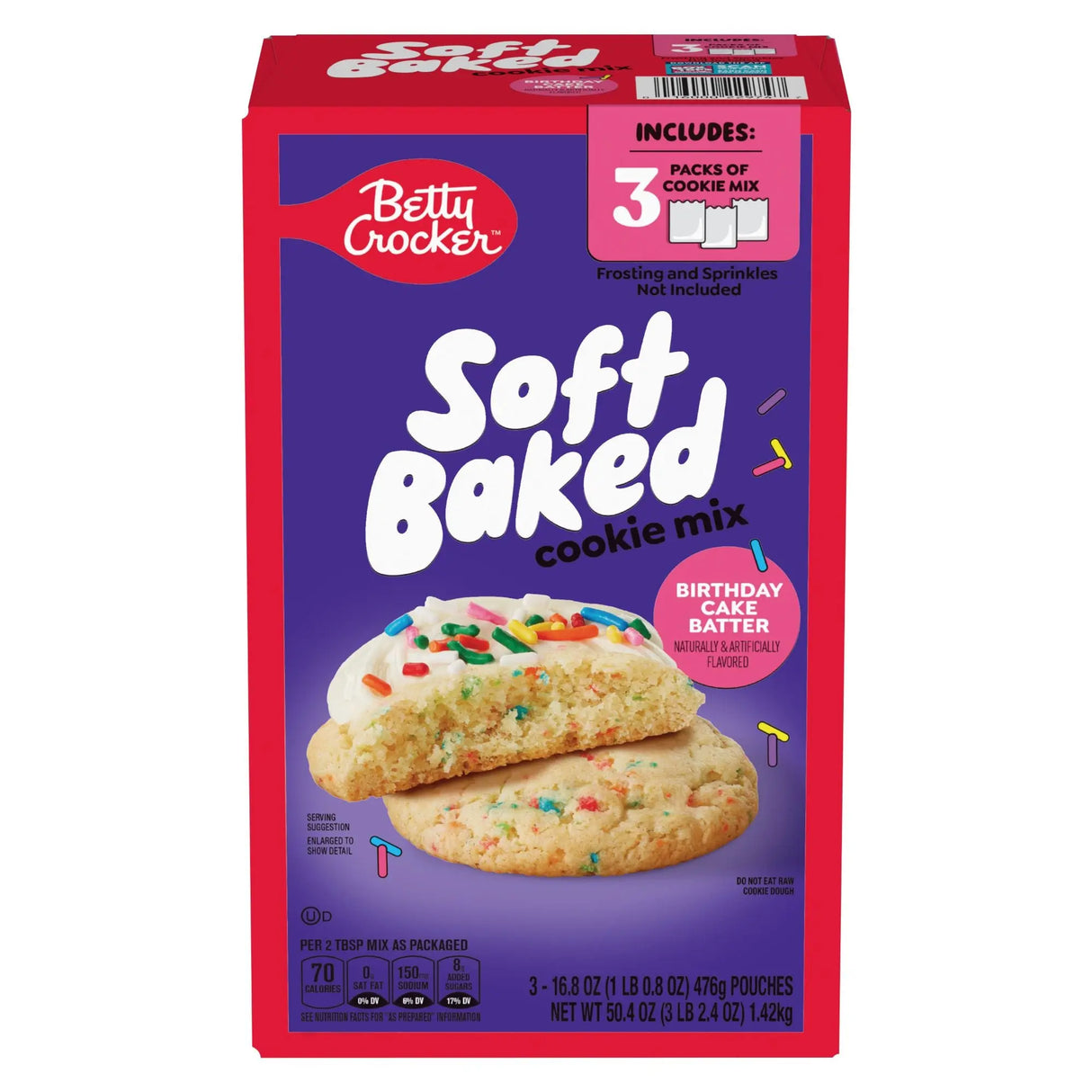 Betty Crocker Birthday Cake Cookie Mix (3-Pack, 16.8 oz Each) | Soft Baked Funfetti Cookies Betty Crocker