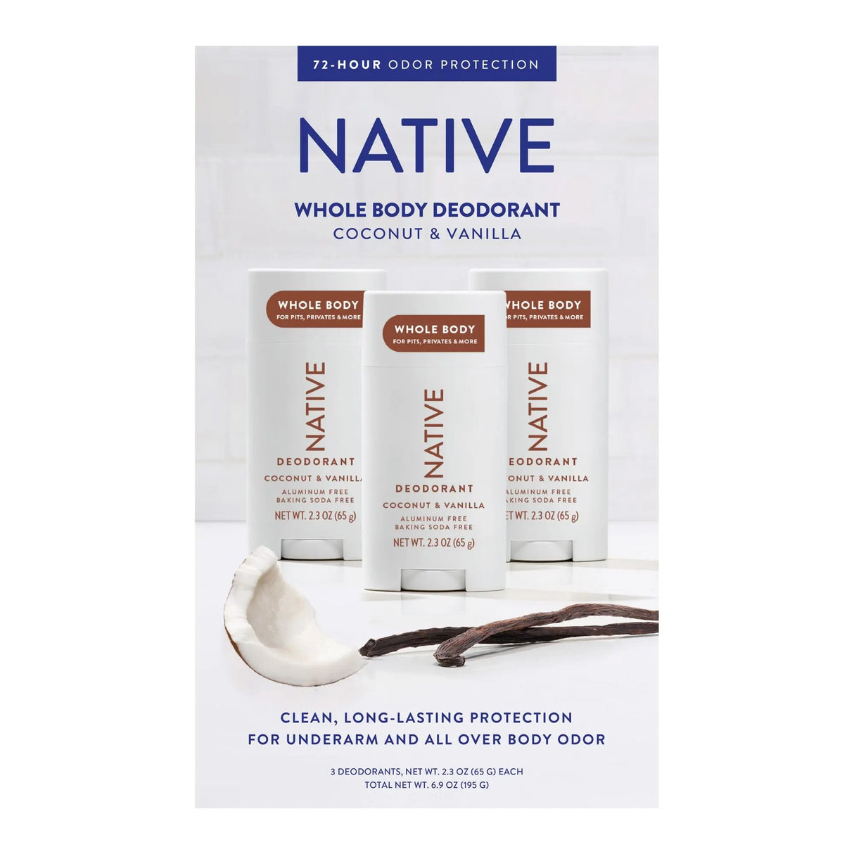 Native Whole Body Deodorant (3-Pack, 2.3 oz Each) | Aluminum-Free All-Day Odor Protection Native