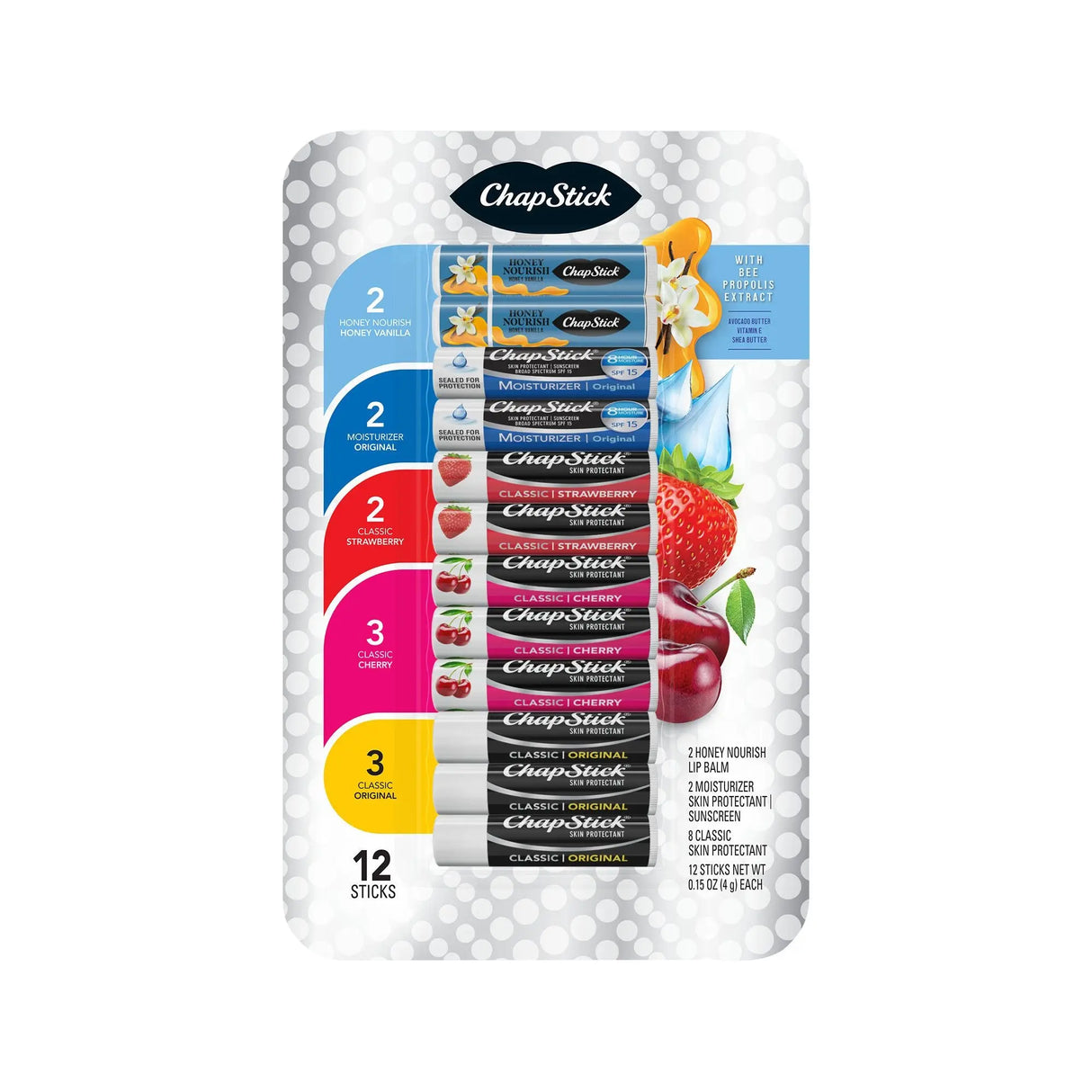 Chapstick Honey Vanilla & Original Collection (12-Pack, 1.5 oz Each) | Moisturizing Lip Care Variety ChapStick