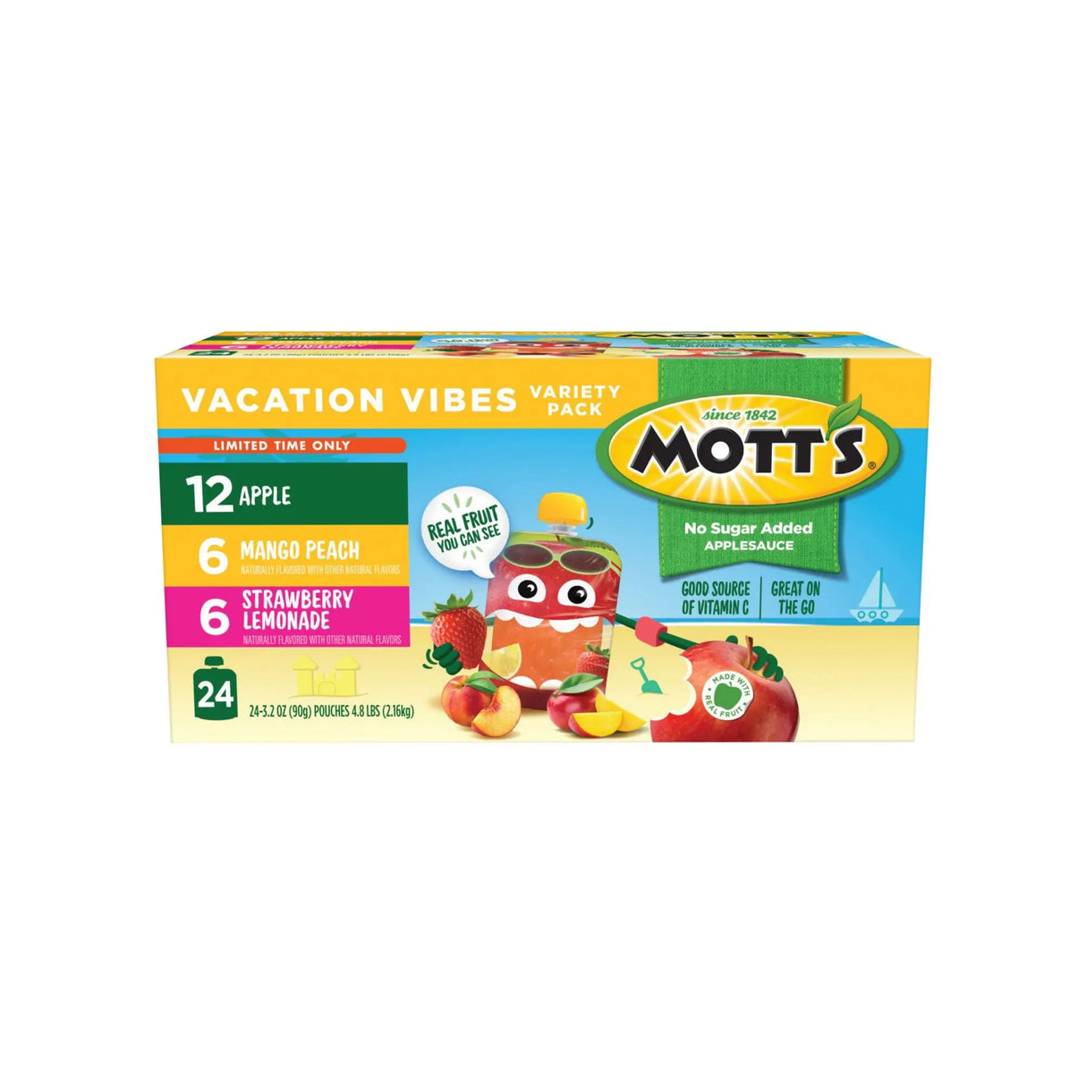Mott's Vacation Vibes Applesauce Cups (24-Pack, 3.2 oz Each) | No Sugar Added Tropical Flavors Mott's