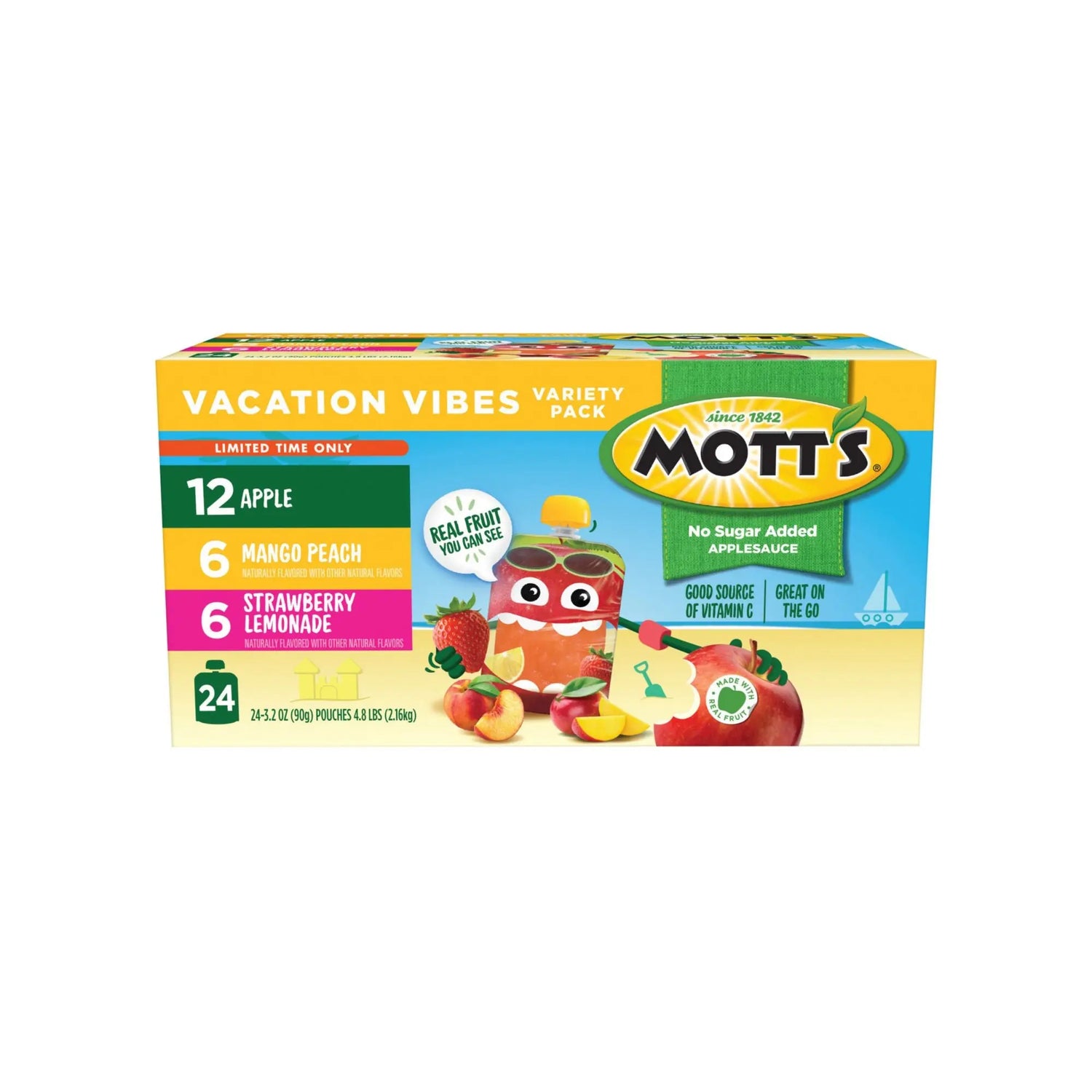 Mott's Vacation Vibes Applesauce Cups (24-Pack, 3.2 oz Each) | No Sugar Added Tropical Flavors Mott's