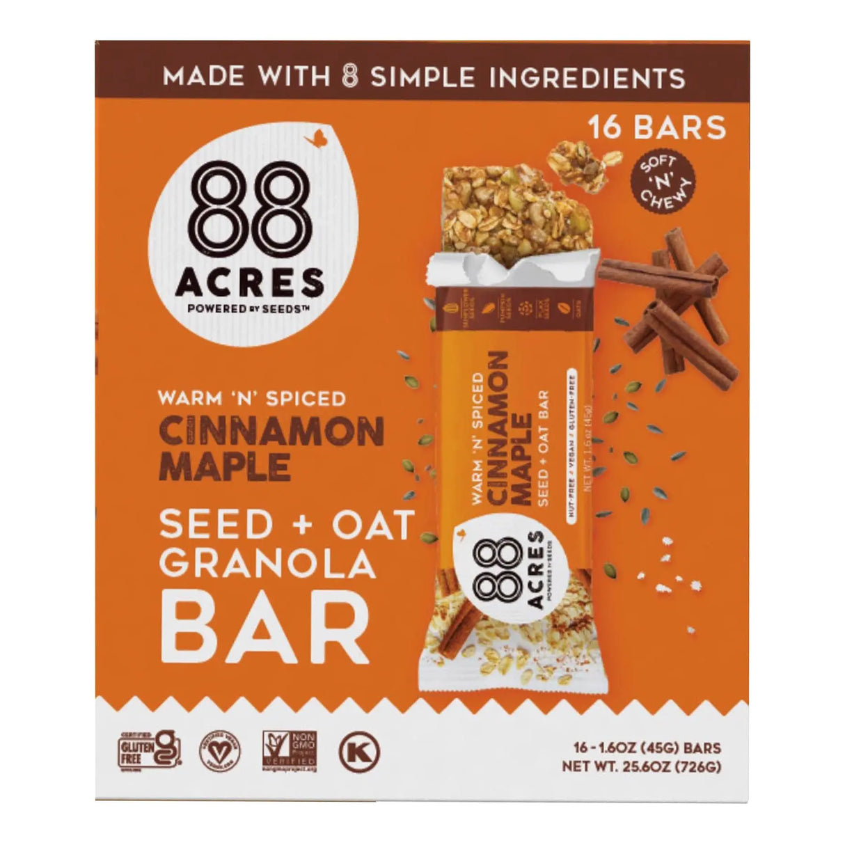 88 Acres Cinnamon Maple Granola Bars (16-Pack) | Seed & Oat Breakfast 88 Acres