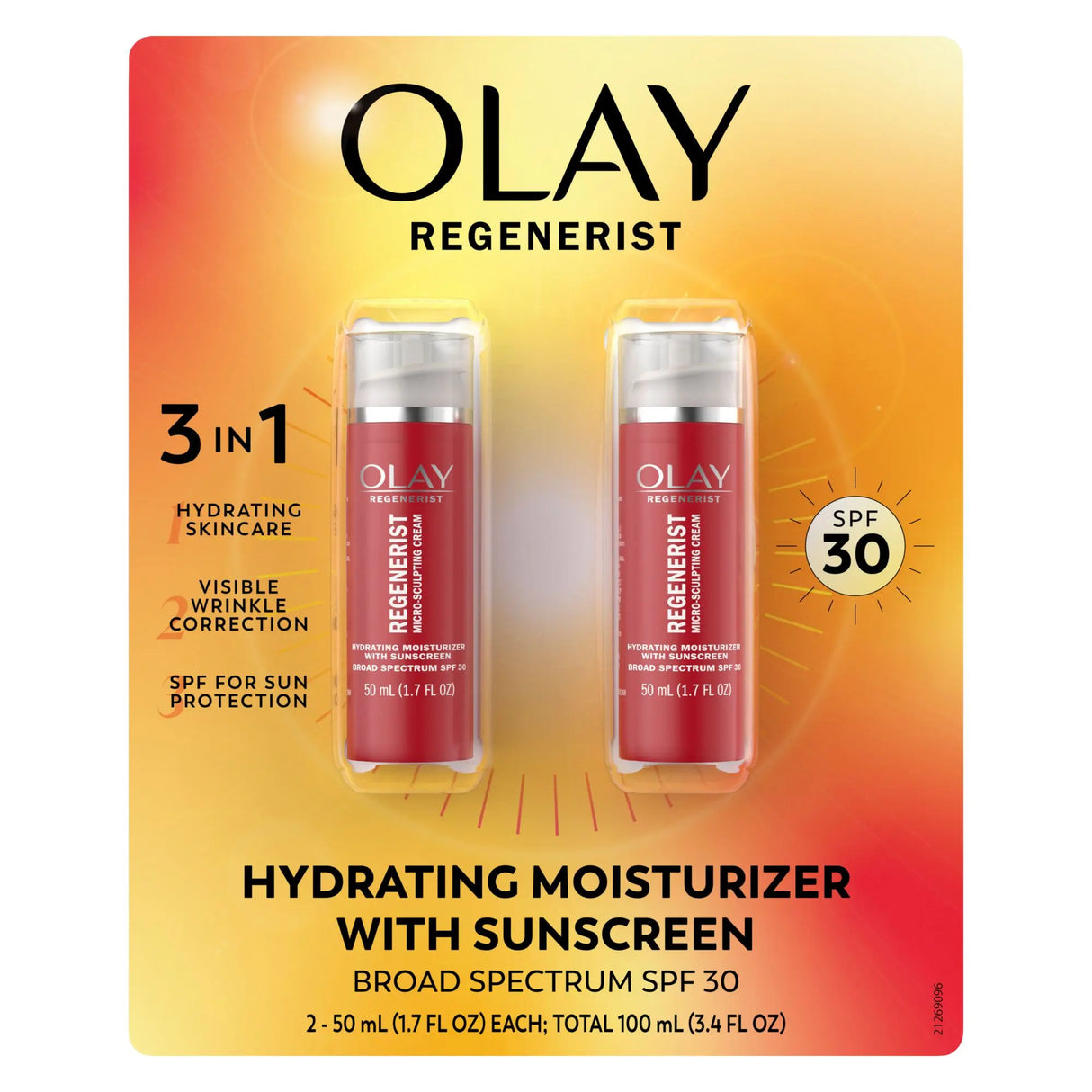 Olay Regenerist 3-in-1 Hydrating Moisturizer (2-Pack, 1.7 oz Each) | Anti-Aging Cream with SPF 30 Olay