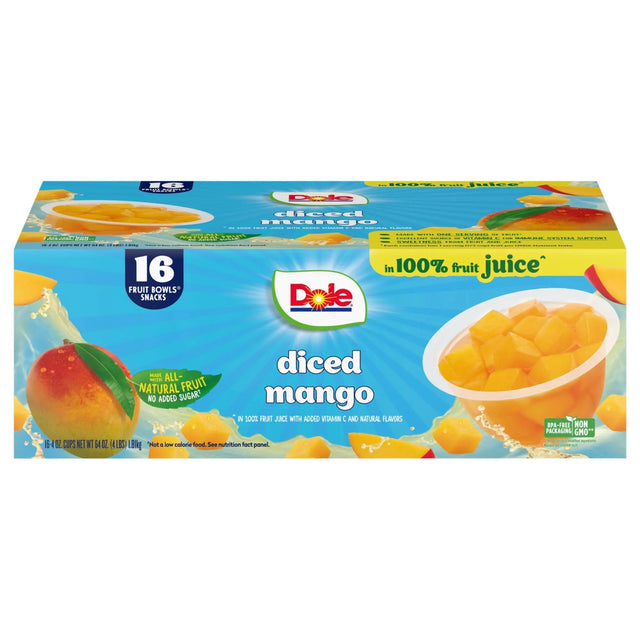 Dole Mango Bowls (16-Pack, 4 oz Each) | 100% Juice, No Added Sugar Snack Dole
