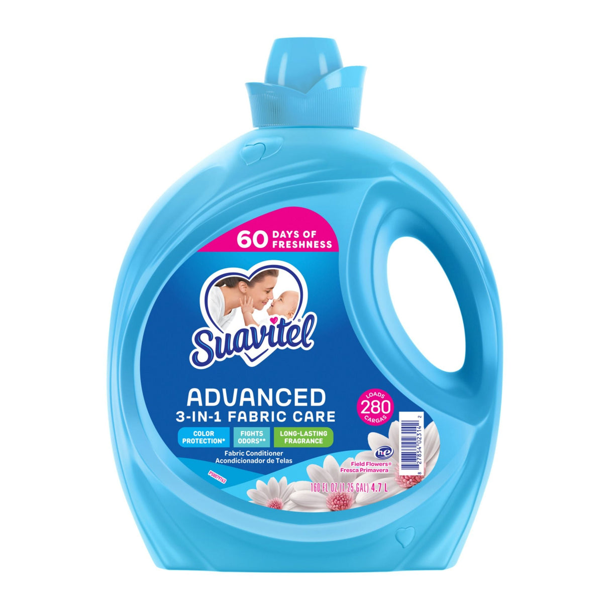 Suavitel 3-in-1 Fabric Softener – Field Flowers (160 oz, 280 Loads) | Long-Lasting Freshness & Softness Suavitel