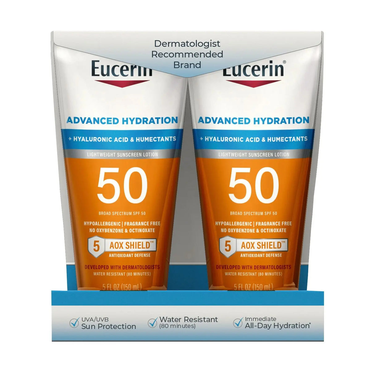 Eucerin Sun SPF 50 Sunscreen Lotion (2-Pack, 5 oz Each) | Advanced Hydration Protection Eucerin