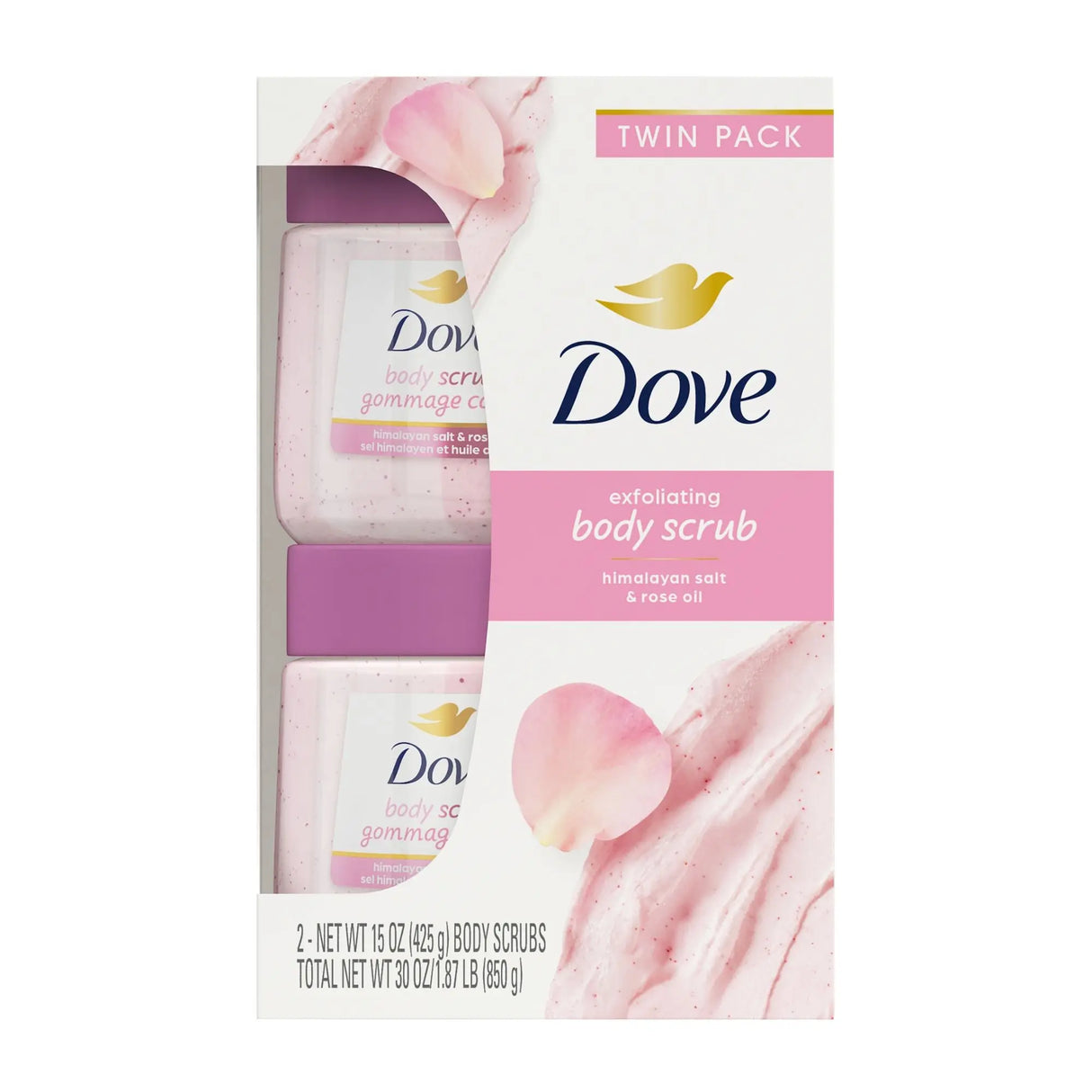 Dove Himalayan Salt & Rose Oil Body Scrub (2-Pack, 15 oz Each) | Exfoliating Spa Treatment Dove