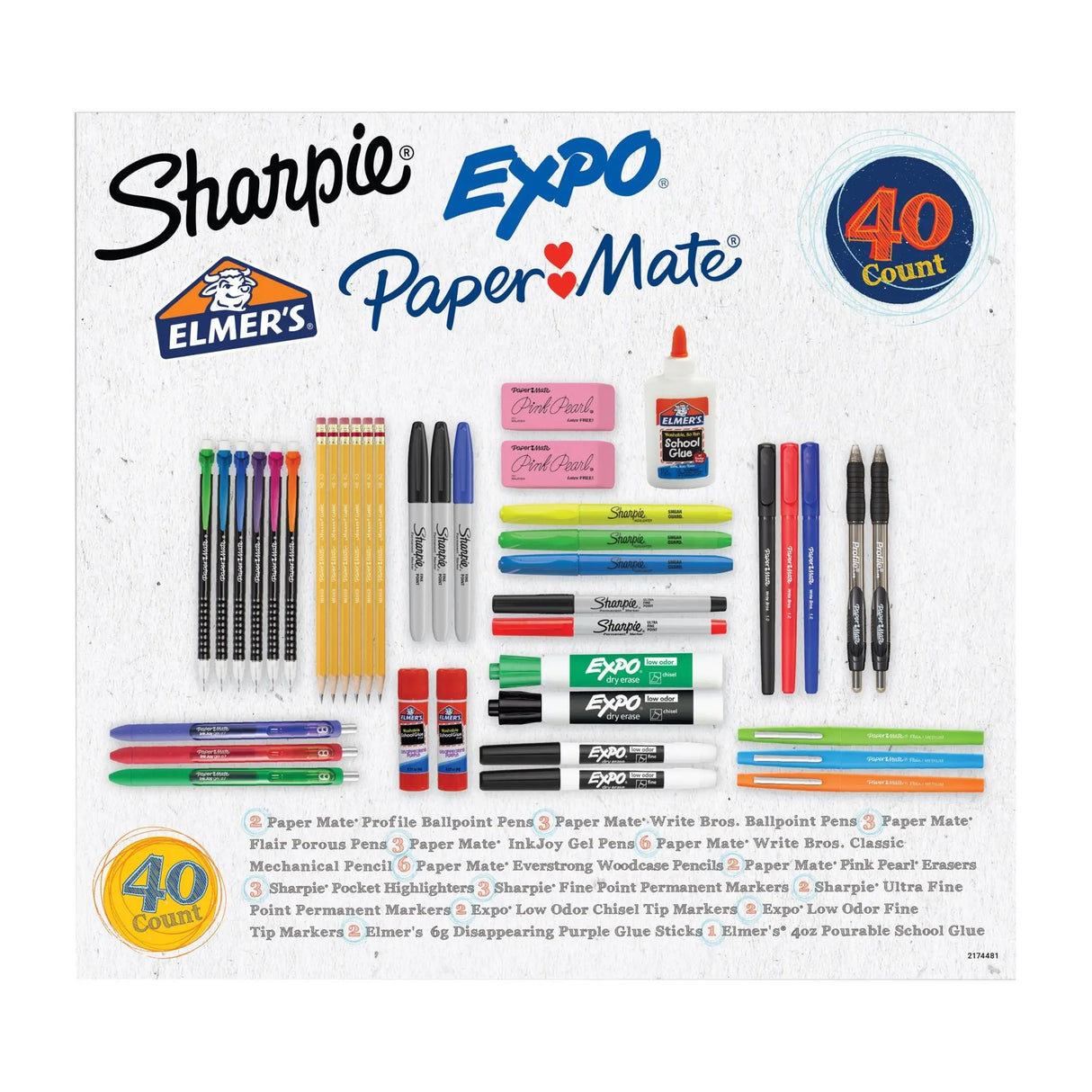 Paper Mate School Essentials Pack | Pens, Pencils, Glue & Markers in One Kit Paper Mate