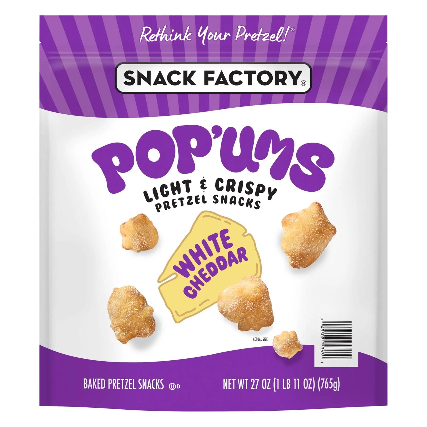 Snack Factory Pop'ums Pretzels (27 oz) | White Cheddar Flavored Crunch Snack Factory