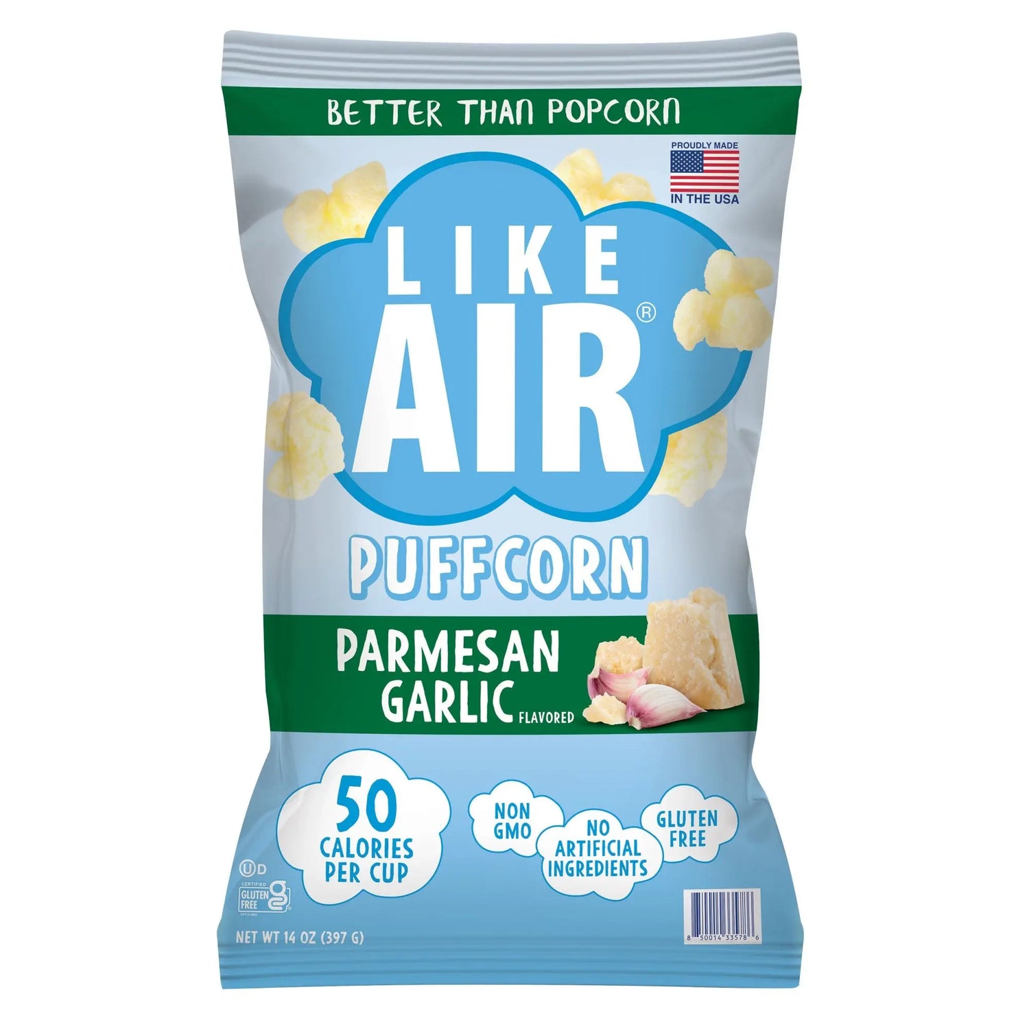Like Air Parmesan Garlic Puffcorn (14 oz) | Savory Flavored Puff Snack Like Air
