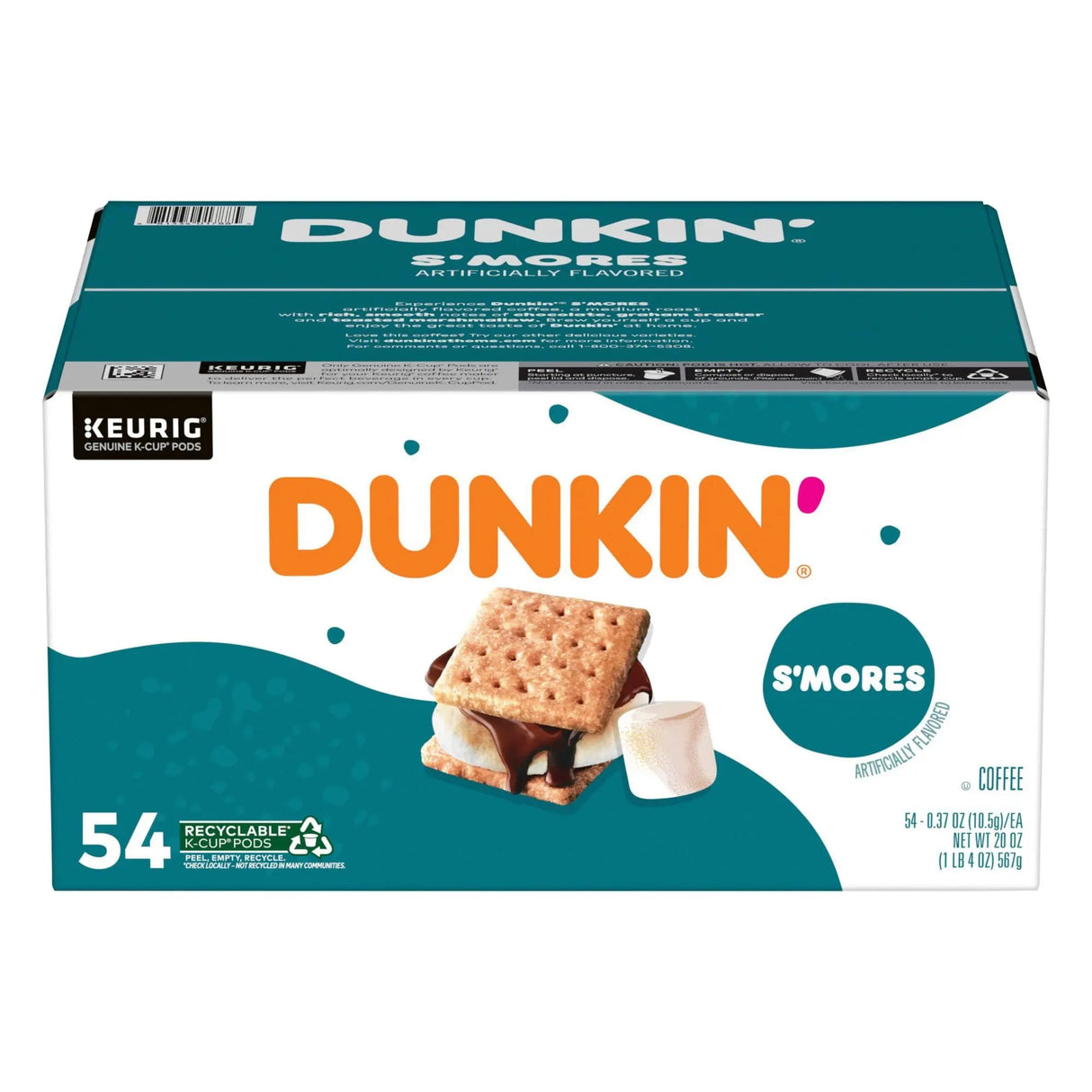 Dunkin' S'mores Coffee Pods (54-Pack) | Toasted Marshmallow & Chocolate Flavor Dunkin'