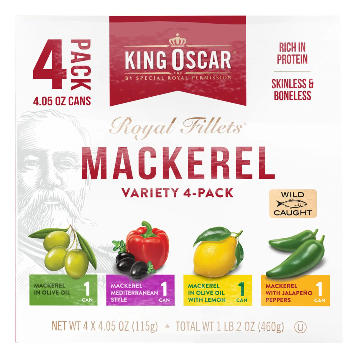 King Oscar Mackerel Variety Pack (6-Pack, 4.05 oz Each) | Wild-Caught Omega-3 Snack King Oscar