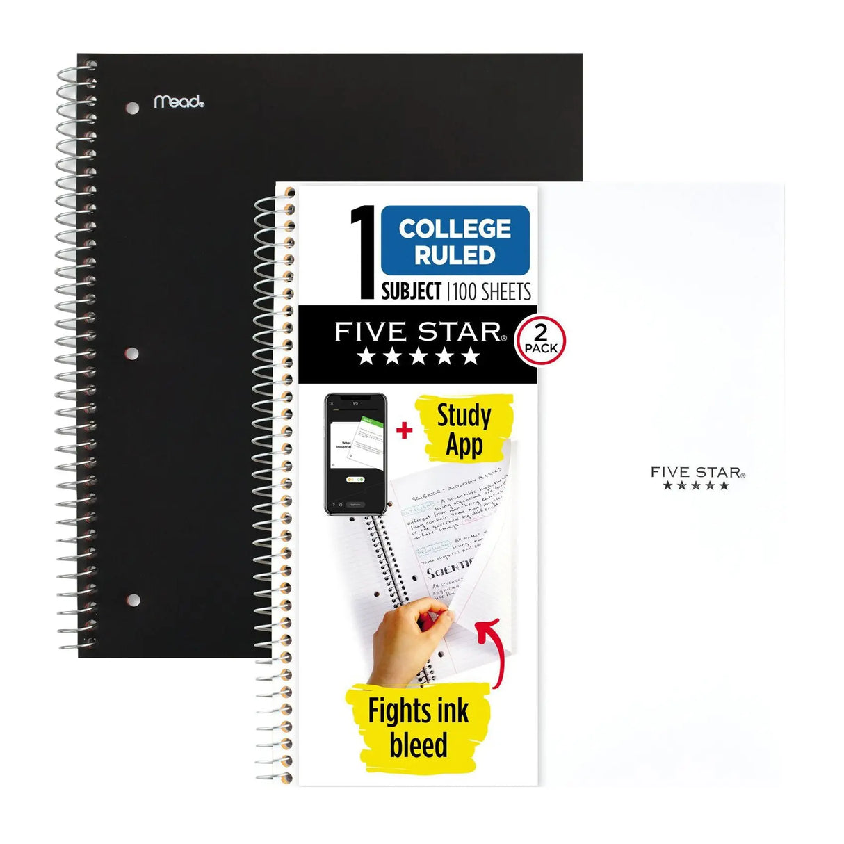 Five Star Spiral Notebooks (2-Pack, 5-Subject, College Ruled) | Organized Notes & Study App Access Five Star
