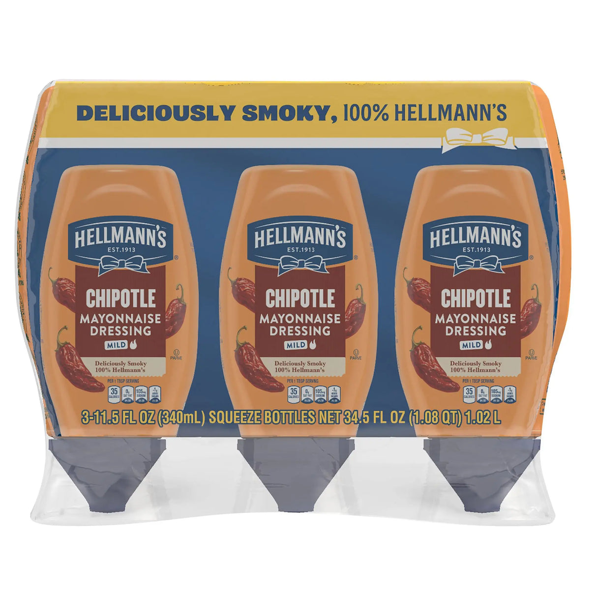 Hellmann's Mild Chipotle Mayo (3-Pack, 11.5 oz) | Smoky Taco & Sandwich Twist Hellmann's