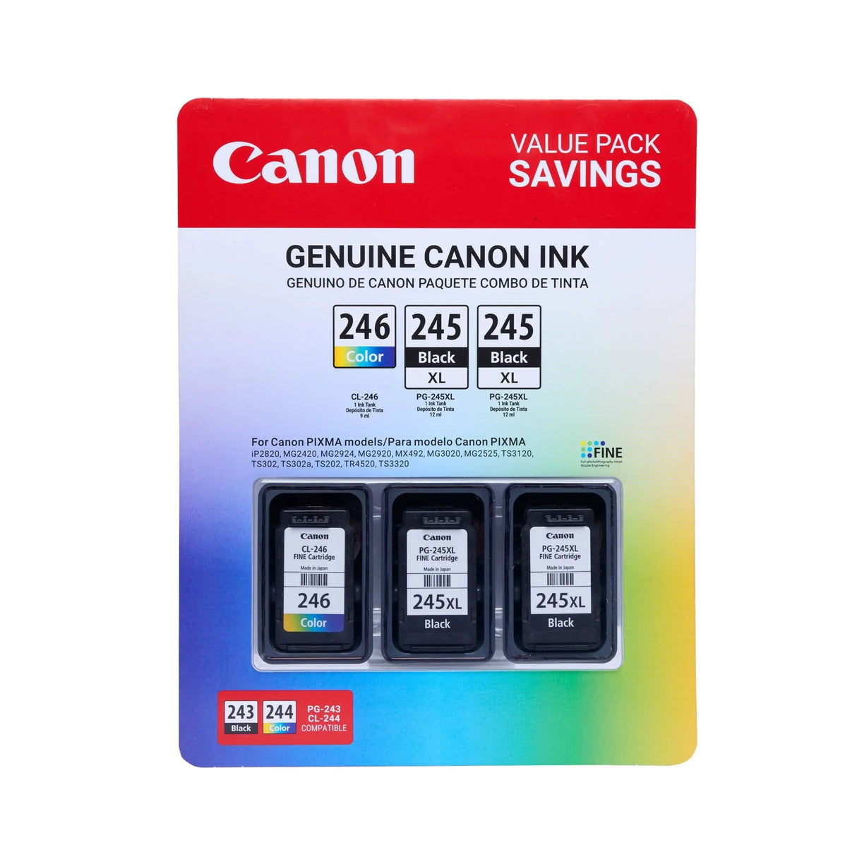 Canon Ink Combo (PG245XL & CL246) | High-Yield Black & Color Cartridges Canon