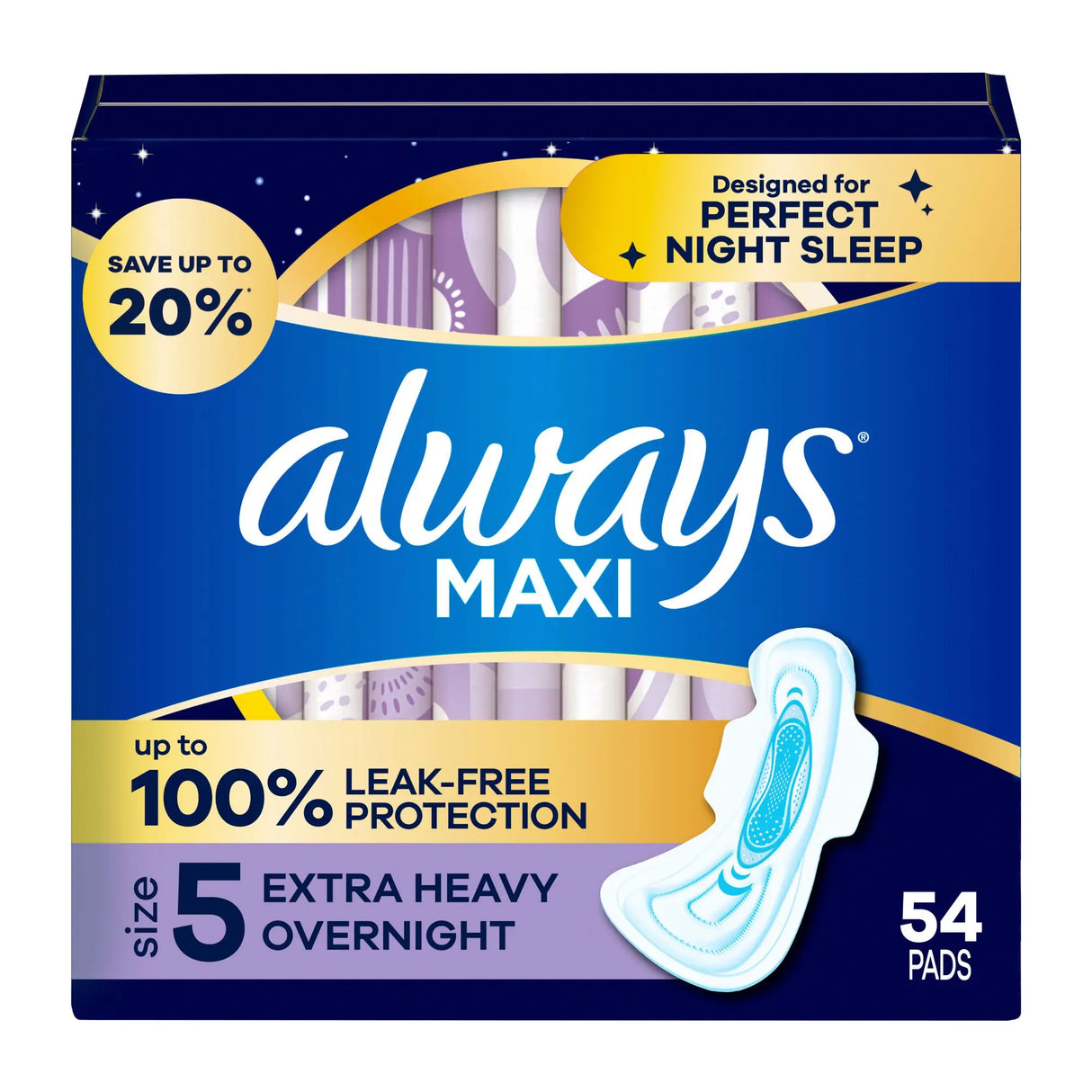Always Extra-Heavy Overnight Pads (54 ct.) | Flexi-Wings for Secure, Comfortable Protection Always