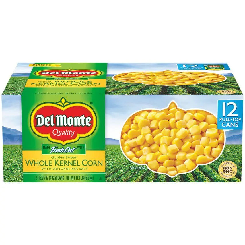 Del Monte Whole Kernel Corn (12-Pack, 15.25 oz Each) | Sweet Yellow Side Dish Del Monte