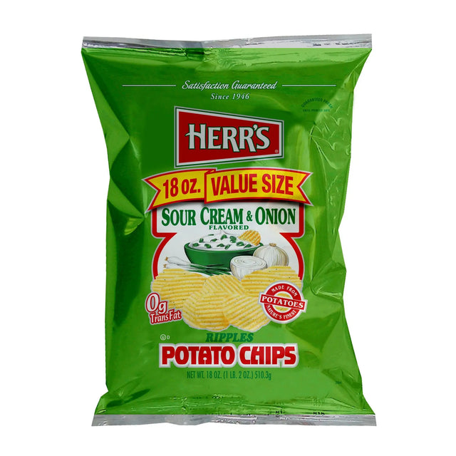 Herr's Sour Cream & Onion Ripple Chips (18 oz) | Bold, Creamy Ripple Crunch Herr's