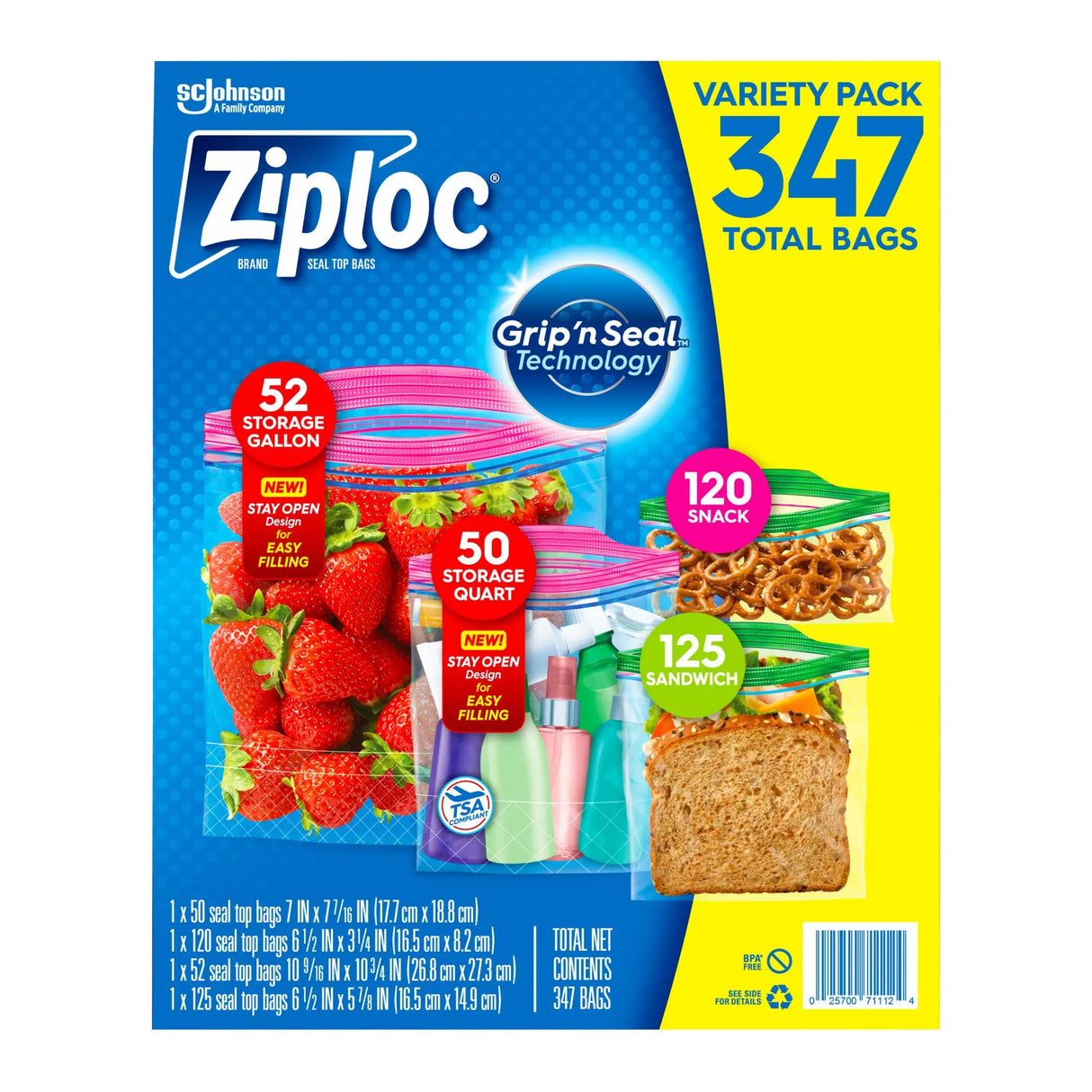 Ziploc Slider Storage Bags Variety Pack (347-Pack) | Leakproof Organization Ziploc