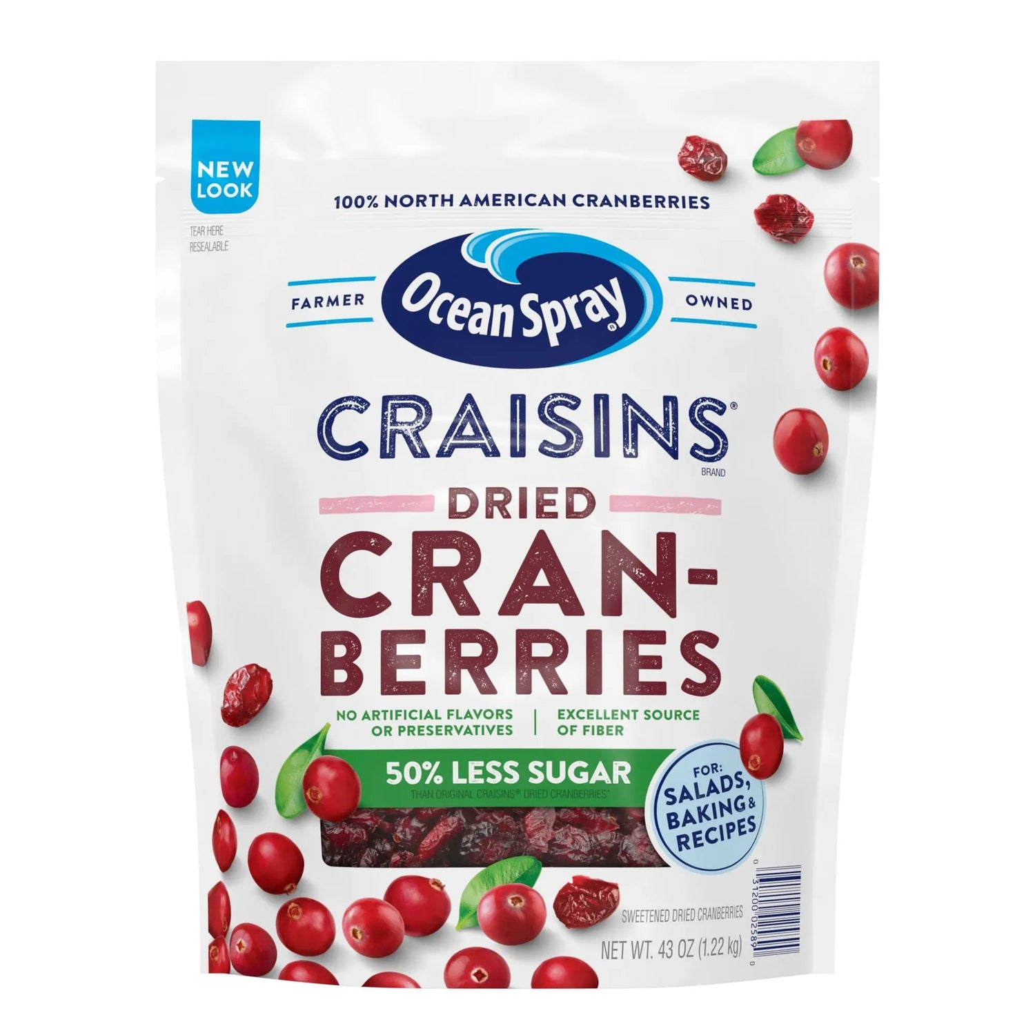 Ocean Spray Craisins (43 oz) | 50% Less Sugar, Tangy Dried Cranberries Ocean Spray
