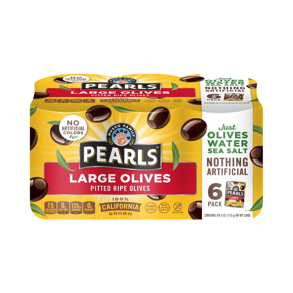 Pearls Pitted Ripe Olives (6-Pack, 6 oz Each) | Mediterranean Snack & Garnish Pearls