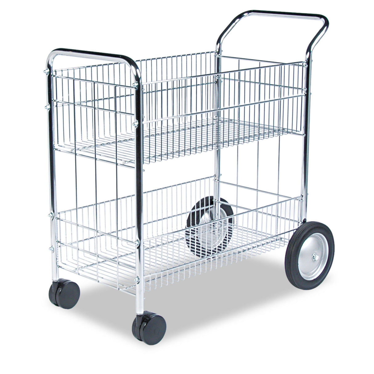 Fellowes Wire Mail Cart, Metal, 2 Bins, 21.5" x 37.5" x 39.5", Chrome (40912)